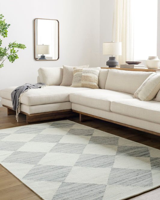 Livabliss Vivir Antho 5 x 8 (ft) Tufted Wool Gray/Cream Rectangular Indoor Geometric Mid-Century Modern Pet Friendly Area rug
