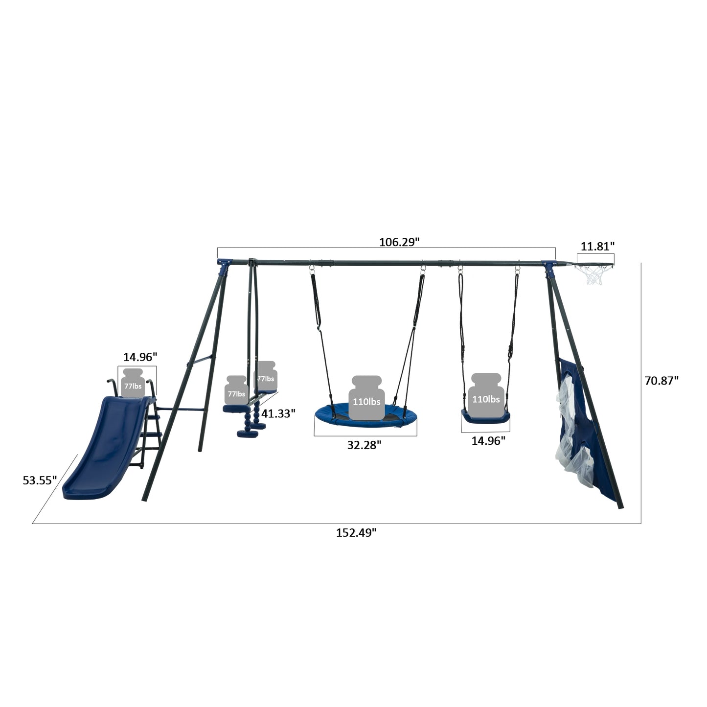Runesay Kids Play Center Residential Metal Playset with 2 Swings and Slide Included