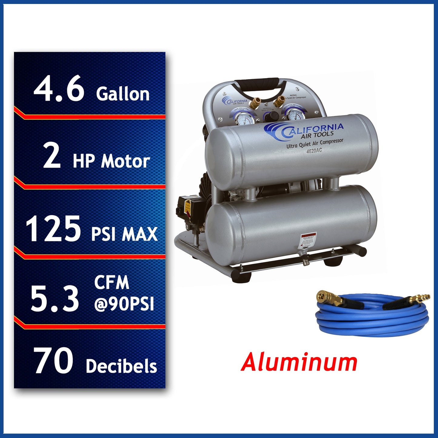 California Air Tools 4.6-Gallon Portable Electric 125 PSI Horizontal Air Compressor with Accessories Included 4620ACH