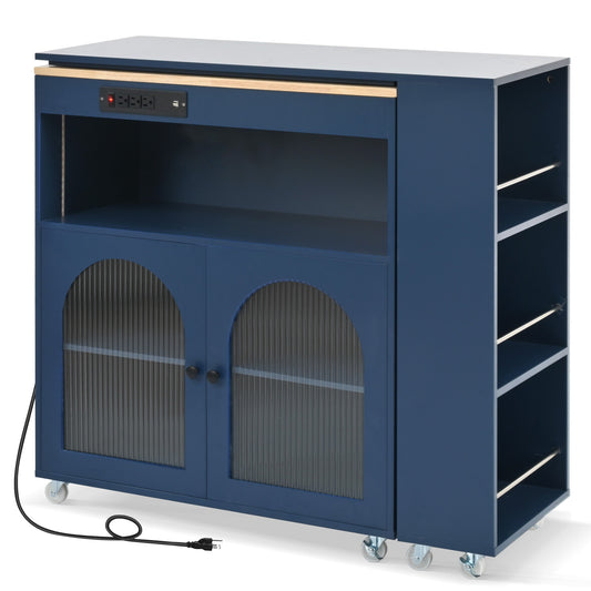 Damerin Blue MDF Base with MDF Wood Top Rolling Kitchen Island ( 16.92-in x 33.22-in x 37.12-in )