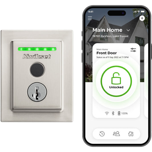 Kwikset Halo Fingerprint Square Satin Nickel Smart Lock Electronic Deadbolt with Wifi Smartkey Fingerprint Touchscreen No Keypad 959CNT FPRT WIFI 15