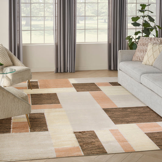 Nourison Home Astra Machine Washable 9 x 12 (ft) Loomed Beige Multicolor Rectangular Indoor Geometric Mid-Century Modern Machine washable Pet Friendly Area rug