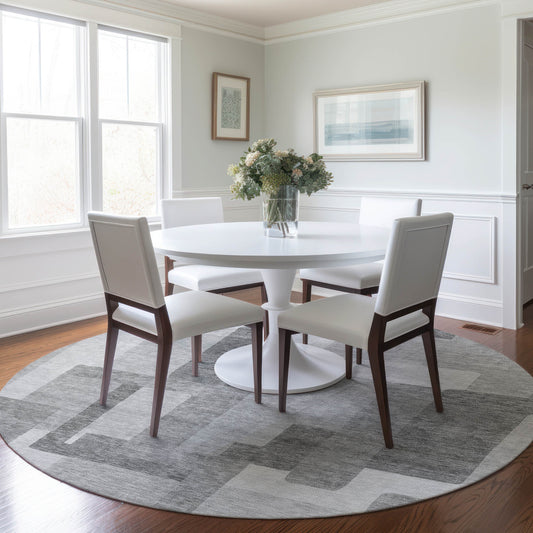 Addison Rugs Chantille ACN740SV 8 x 8 (ft) Silver Round Indoor/Outdoor Geometric Machine washable Area rug