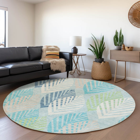 Addison Rugs Chantille ACN744TE 8 x 8 (ft) Teal Round Indoor/Outdoor Geometric Machine washable Area rug