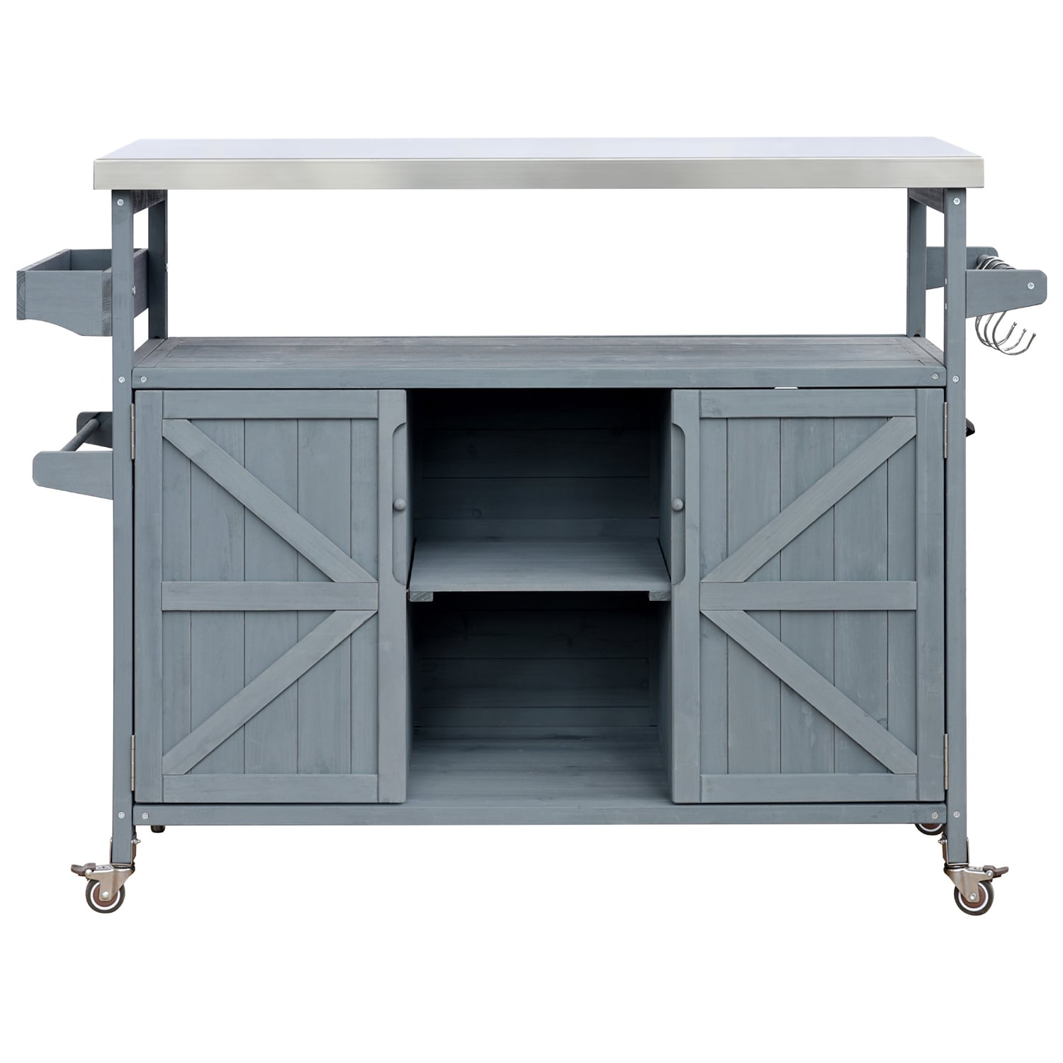 Bybafun Stainless Steel Top Gray Blue Douglas fir Outdoor Serving Cart