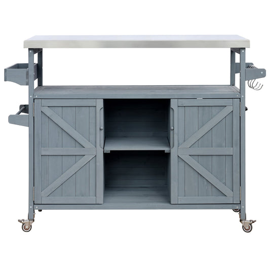 Bybafun Stainless Steel Top Gray Blue Douglas fir Outdoor Serving Cart