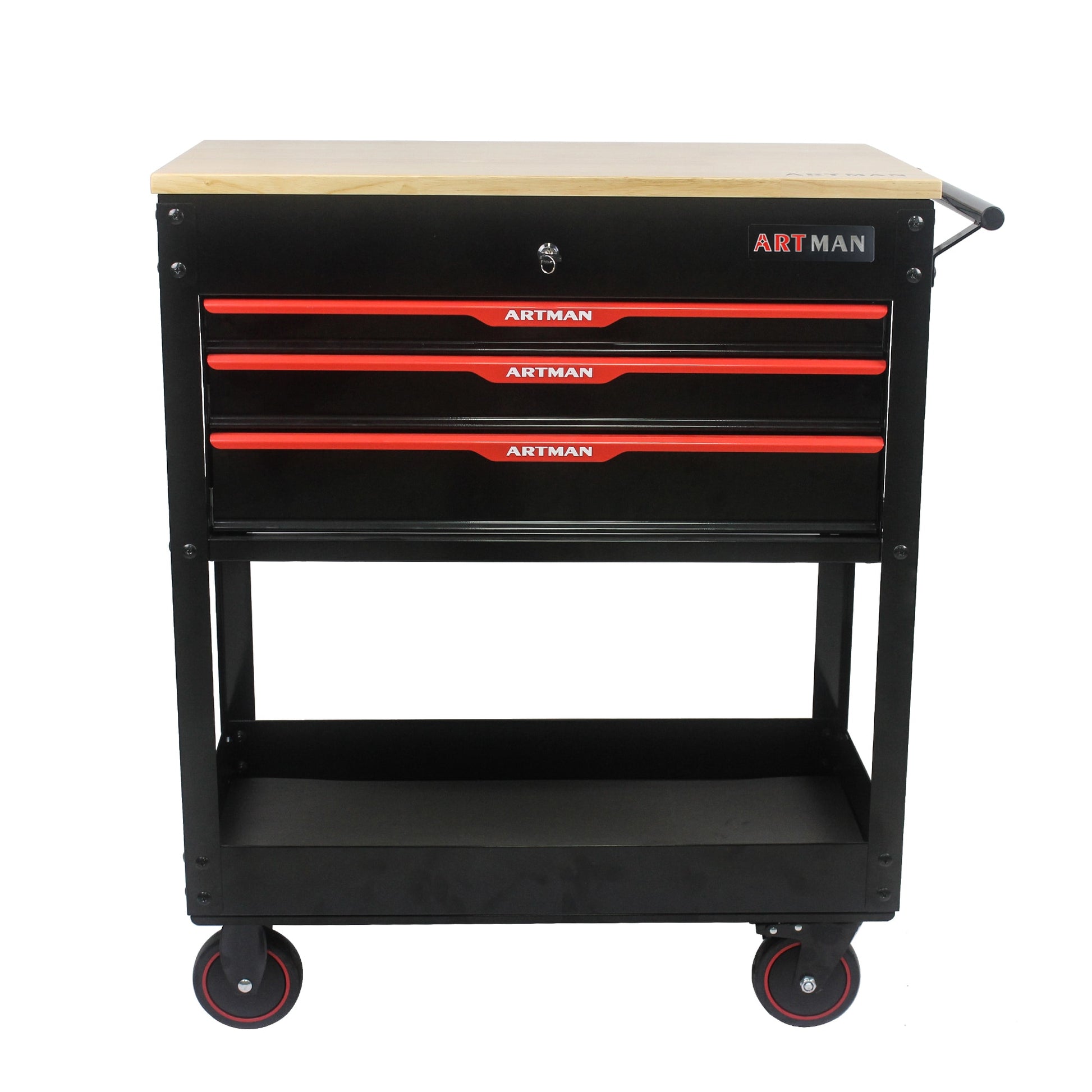 Siavonce Bottom Tool Cabinets 17.51-in W x 38.38-in H 3 -Drawer Metal Tool Cabinet ( Black and Red )