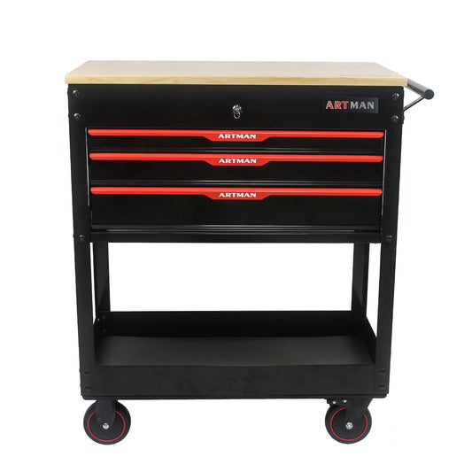Siavonce Bottom Tool Cabinets 17.51-in W x 38.38-in H 3 -Drawer Metal Tool Cabinet ( Black and Red )