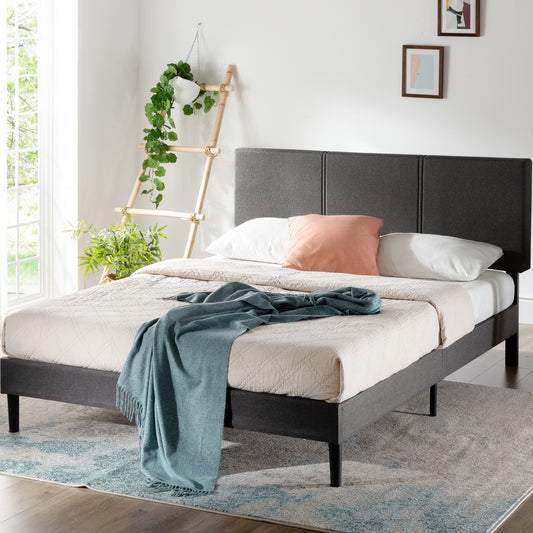 Zinus King Dark Grey Metal Platform Bed with Headboard