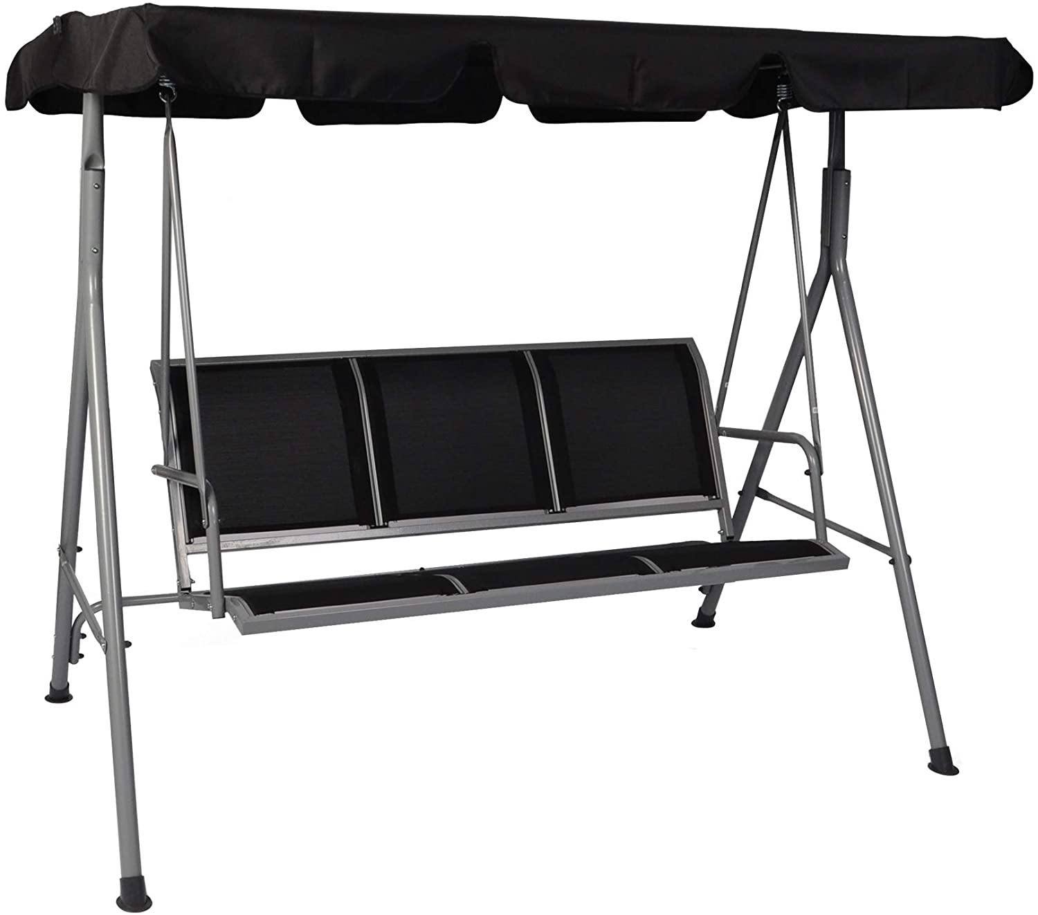 Flynama Outdoor Swing Chair 3 -person Black Iron Outdoor Swing