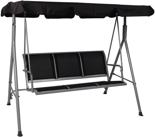 Flynama Outdoor Swing Chair 3 -person Black Iron Outdoor Swing