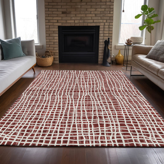 Addison Rugs Chantille ACN729BN 8 x 10 (ft) Burgundy Rectangular Indoor/Outdoor Geometric Machine washable Area rug