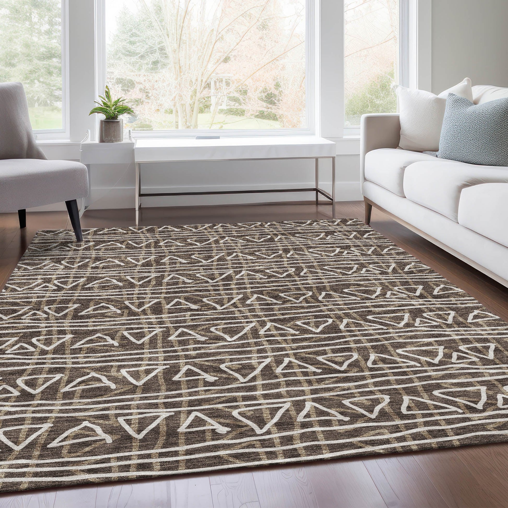 Addison Rugs Chantille ACN730CH 9 x 12 (ft) Chocolate Rectangular Indoor/Outdoor Geometric Machine washable Area rug