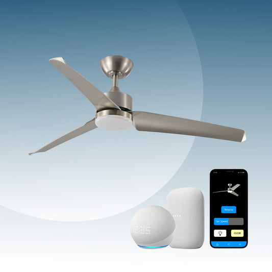 Promounts 52-in Silver with Satin Nickel Blades Color-changing Indoor Smart Propeller Ceiling Fan with Light (3-Blade) OHCF03-MT