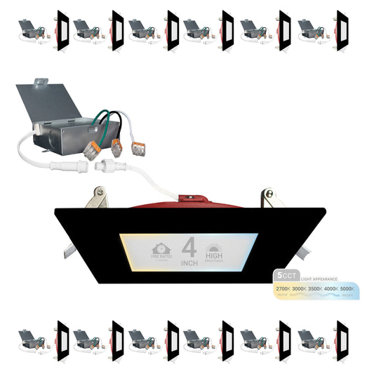 NUWATT Black 4-in 900 -Lumens Switchable white Square Dimmable LED Canless Wet rated Recessed Downlight 12 -Pack