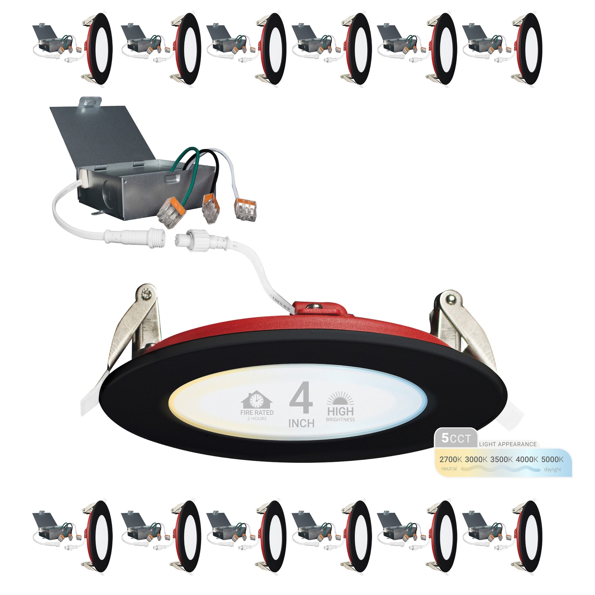 NUWATT Black 4-in 900 -Lumens Switchable white Round Dimmable LED Canless Wet rated Recessed Downlight 12 -Pack