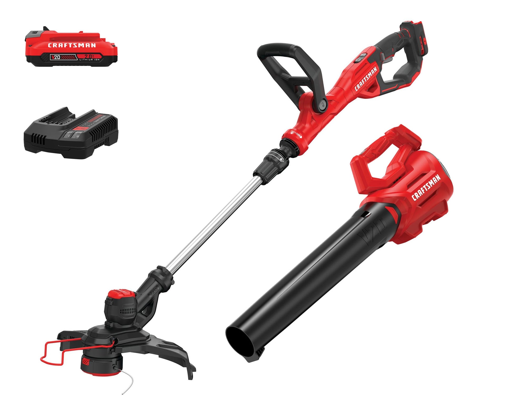 CRAFTSMAN V20 20-volt Max Cordless Battery String Trimmer and Leaf Blower Combo Kit 2 Ah (Battery & Charger Included) CMCK197D1