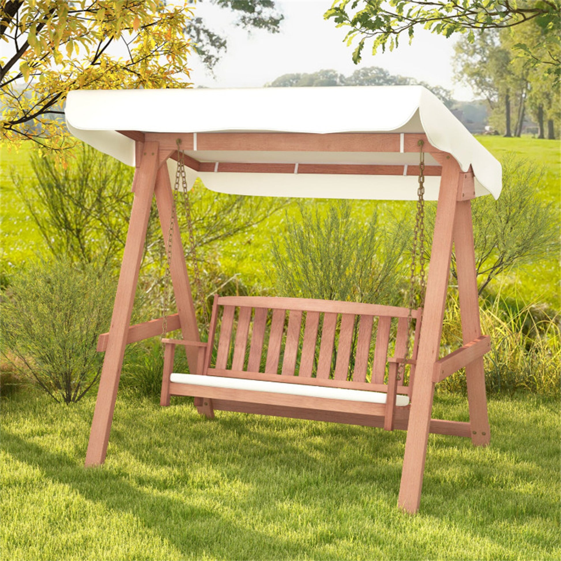 BABOOM Porch Swing Bench 2 -person Natural Wood Outdoor Swing