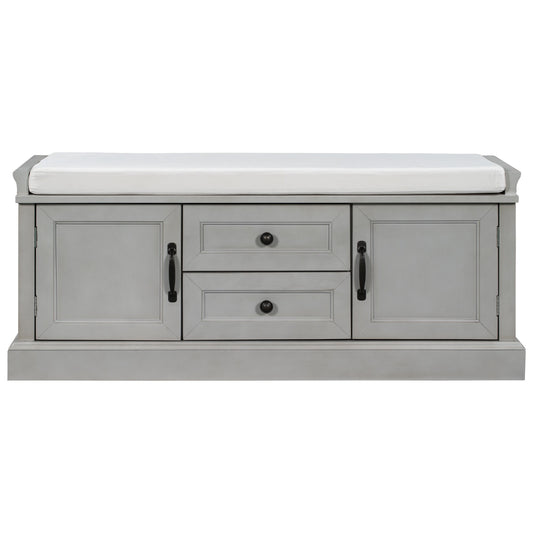 Qualler Modern Gray Wash Storage Bench with Storage 42.5-in x 15.9-in x 17.5-in