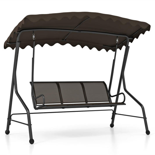 BABOOM Outdoor Porch Canopy Swing 3 -person Brown Steel Outdoor Swing