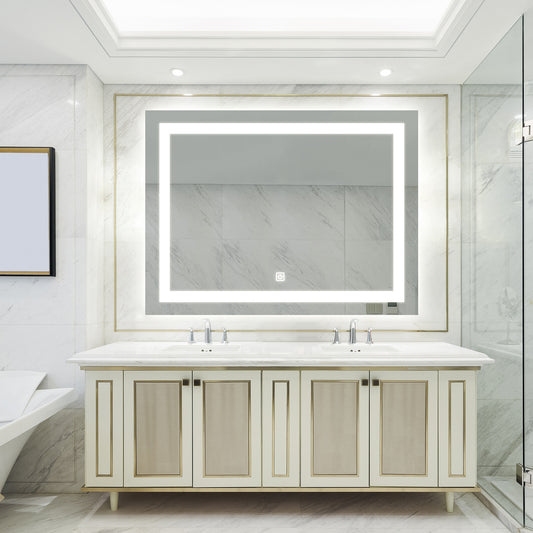 BABOOM Bathroom LED Classy Vanity Mirror 40-in x 32-in Polished Frameless Rectangle Dimmable LED Lighted Fog Free Bathroom Vanity Mirror ( Silver )
