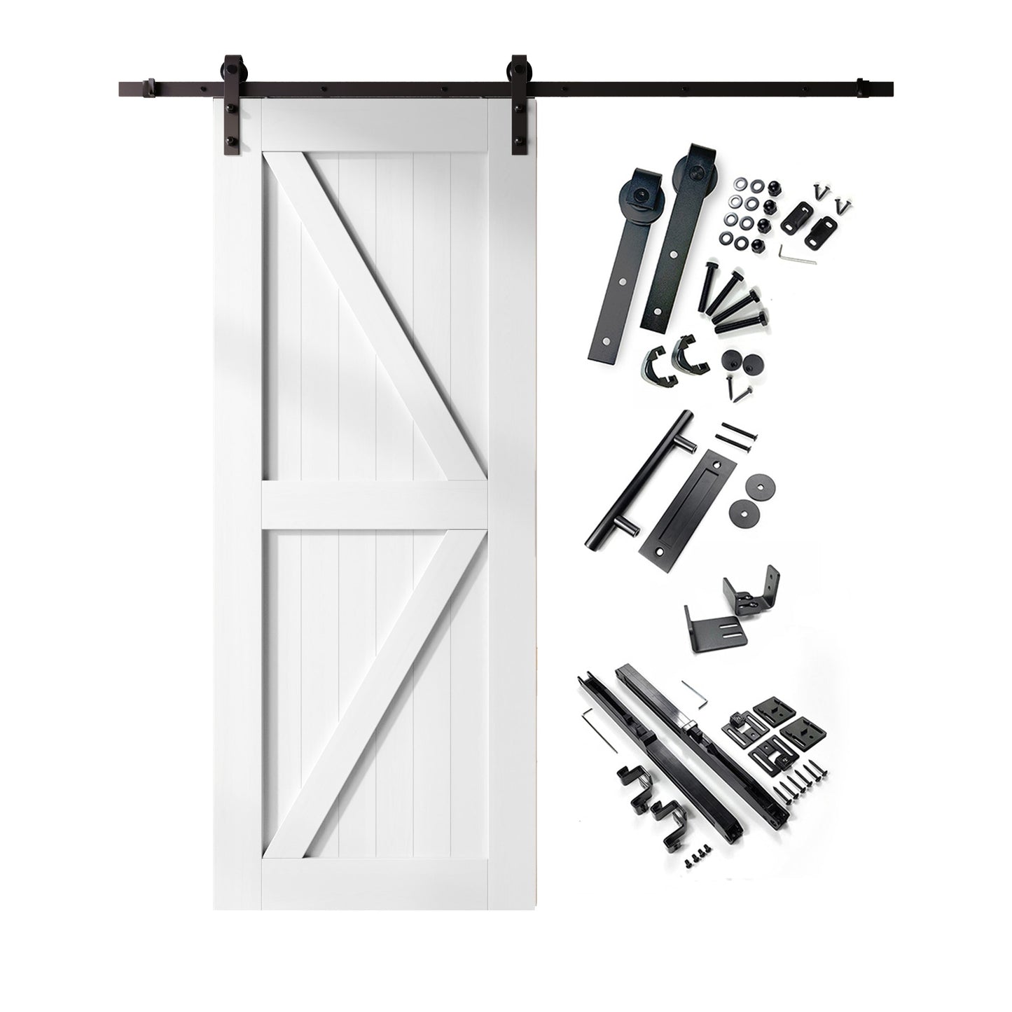 HOMACER 32-in x 84-in White Prefinished K-frame Pine Wood Solid core Single Barn Door (Hardware Included)