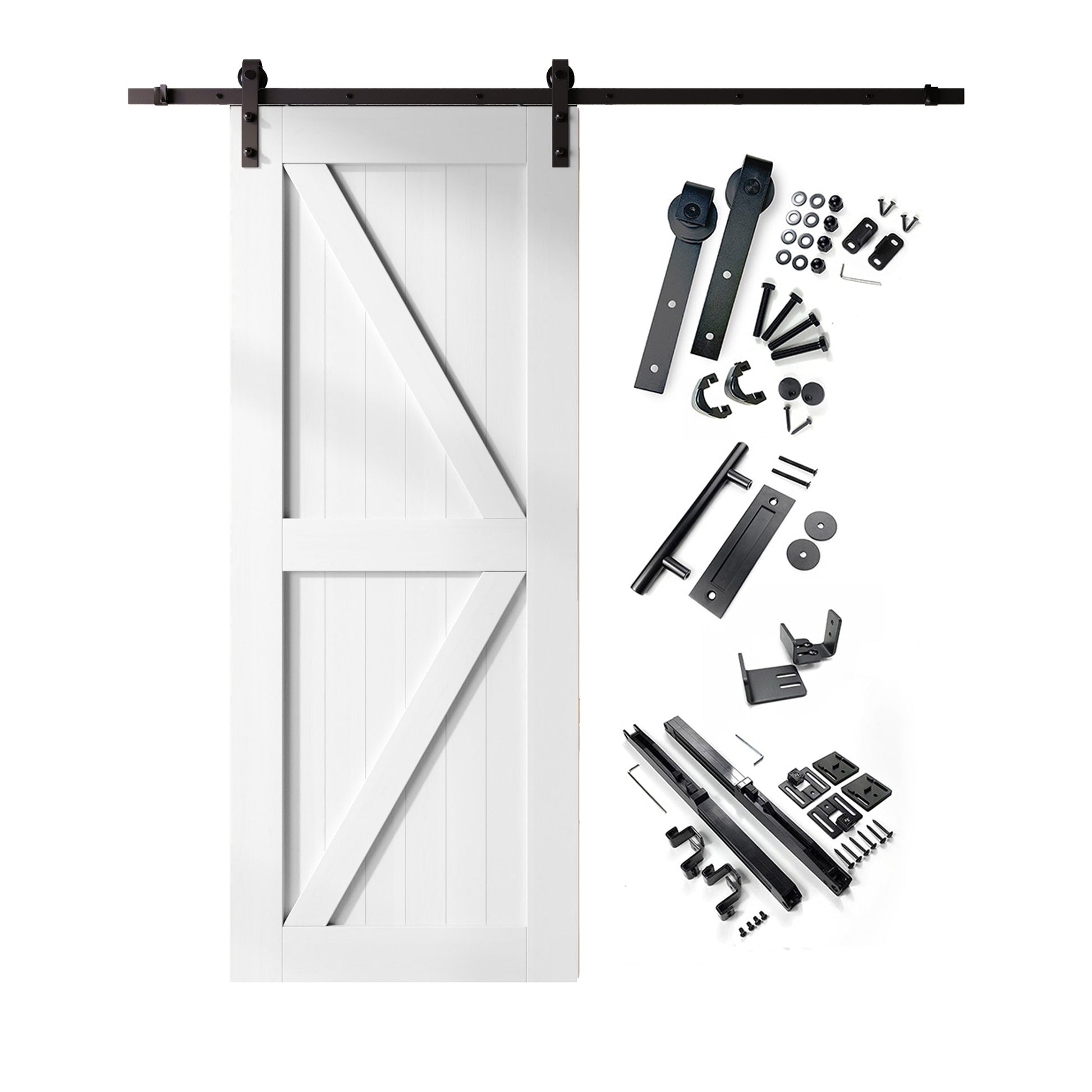 HOMACER 32-in x 84-in White Prefinished K-frame Pine Wood Solid core Single Barn Door (Hardware Included)