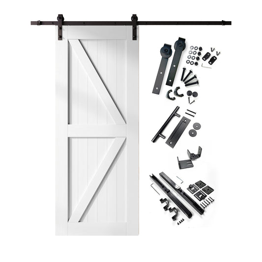 HOMACER 32-in x 84-in White Prefinished K-frame Pine Wood Solid core Single Barn Door (Hardware Included)