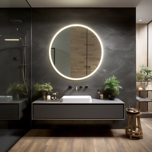 Dreamwerks LED Mirrors 36-in x 36-in Beveled Frameless Round Dimmable LED Lighted Fog Free Bathroom Vanity Mirror ( Clear )