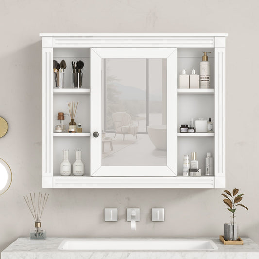 Forclover 35-in x 28-in Surface Mount White Mirrored Rectangle Medicine Cabinet