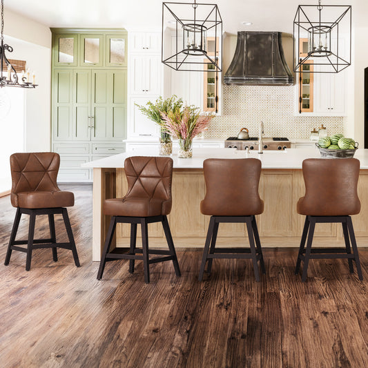 LUE BONA Dark Brown 26.0-in H Counter height Upholstered Swivel Wood Bar Stool 4 -Pack