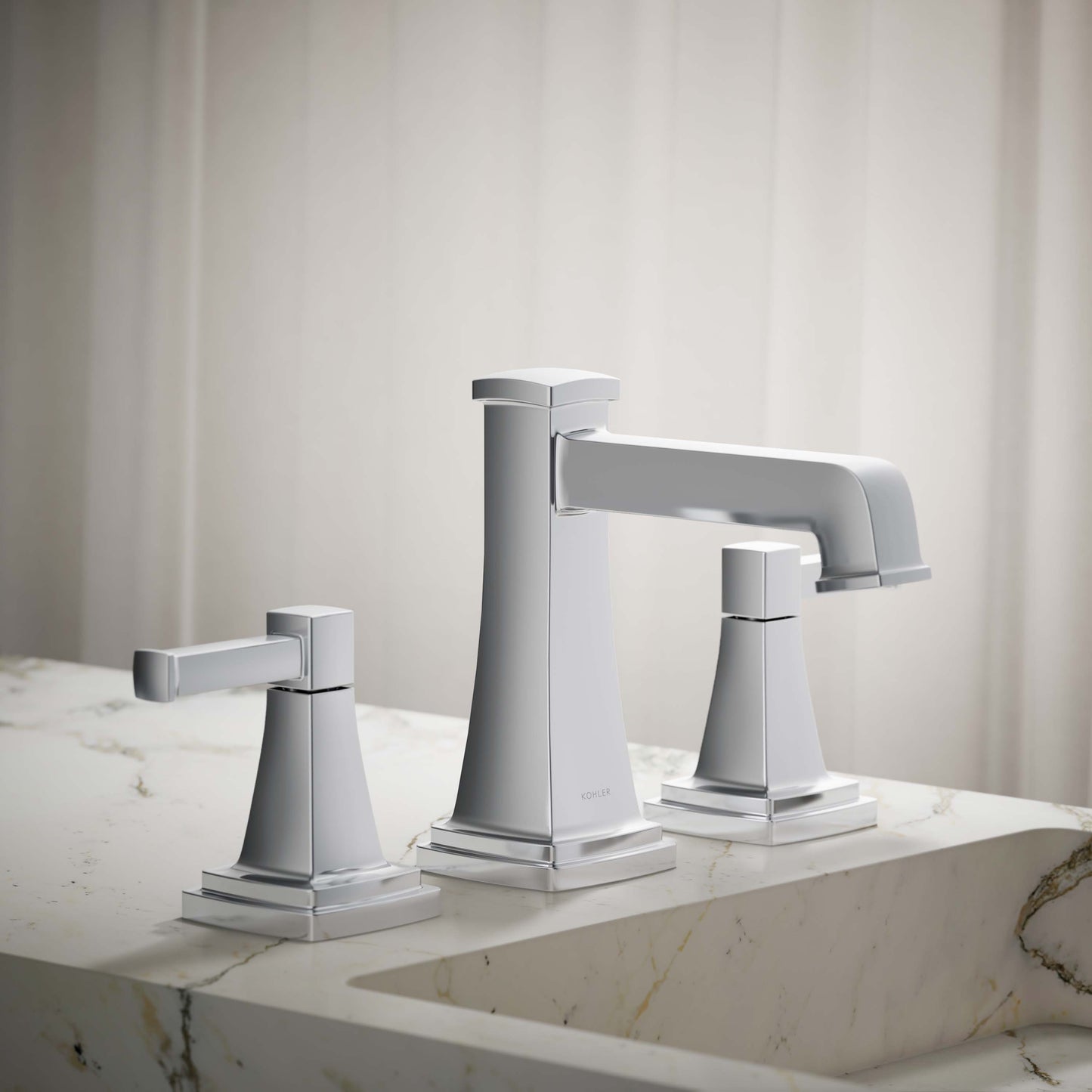 KOHLER Riff Polished Chrome Widespread 2-handle WaterSense Low-arc Residential Handle Bathroom Sink Faucet