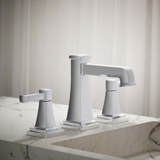 KOHLER Riff Polished Chrome Widespread 2-handle WaterSense Low-arc Residential Handle Bathroom Sink Faucet