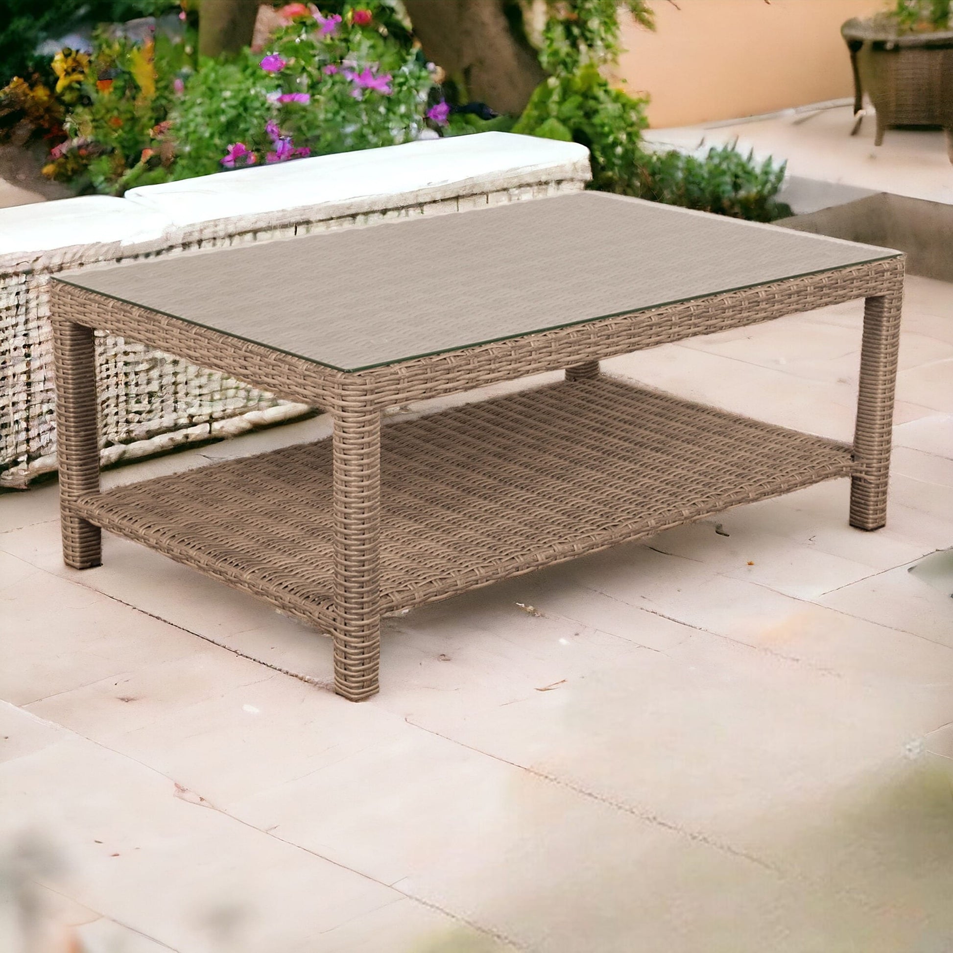 Courtyard Casual Capri Rectangle Wicker Outdoor Coffee Table 20.47-in W x 40.16-in L