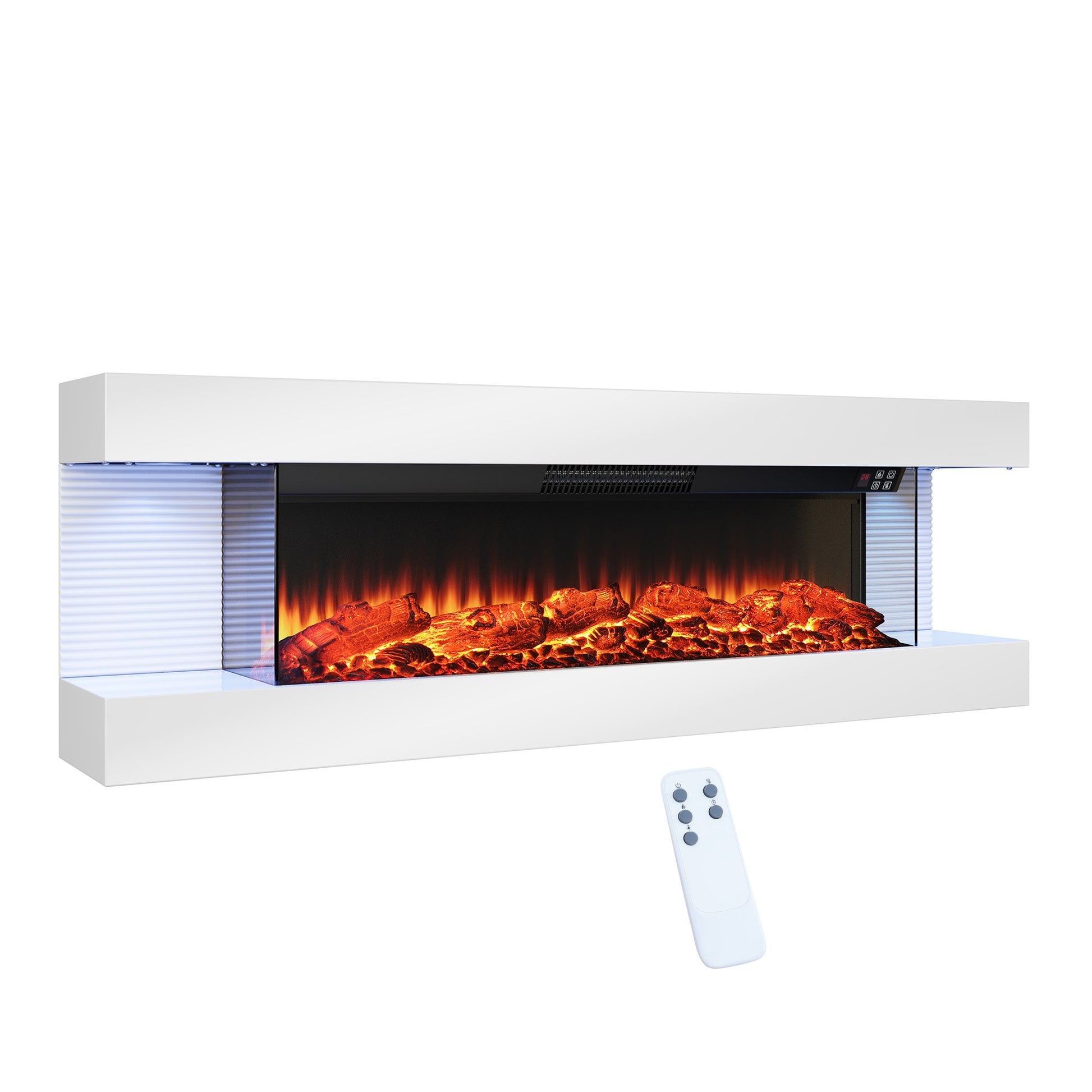 Clihome 50-in W White Wall mount LED Wall-mount Electric Fireplace with Remote Control Included