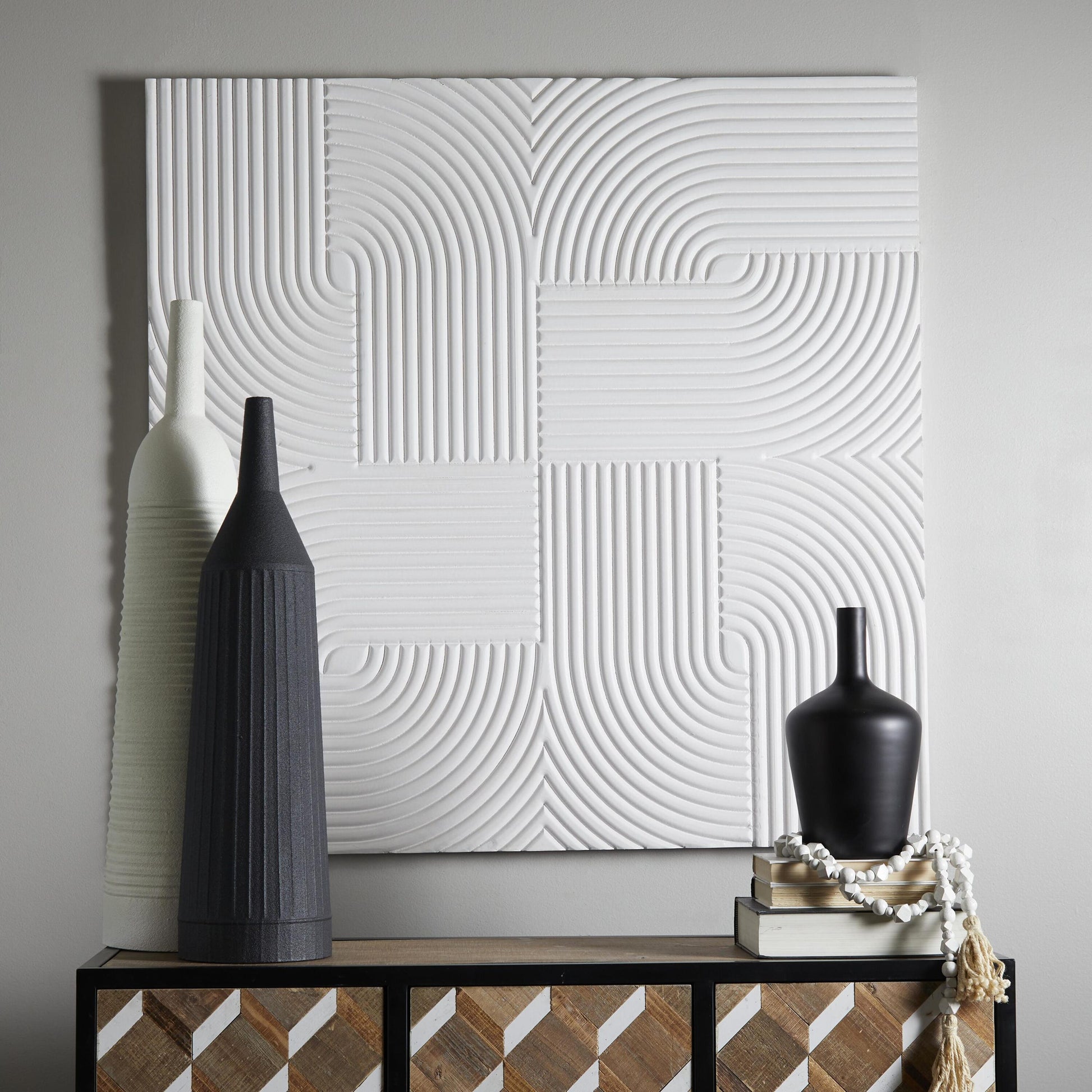 CosmoLiving by Cosmopolitan 48-Inches W x 48-Inches H Wood Handmade Carved Minimalist Abstract Wall sculpture
