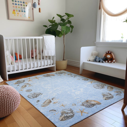 Addison Rugs Mayfield AMF188BL 8 x 10 (ft) Loomed Blue Rectangular Indoor Geometric Machine washable Pet Friendly Area rug