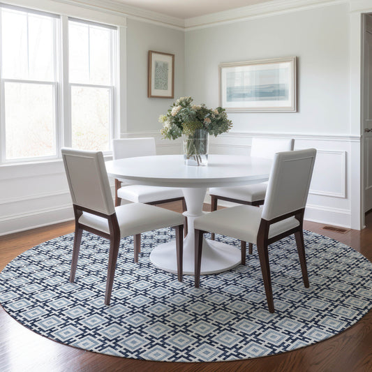 Addison Rugs Mayfield AMF139NA 8 x 8 (ft) Loomed Navy Round Indoor Geometric Machine washable Pet Friendly Area rug