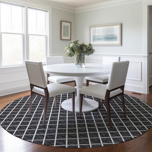 Addison Rugs Mayfield AMF140BK 8 x 8 (ft) Loomed Black Round Indoor Geometric Machine washable Pet Friendly Area rug