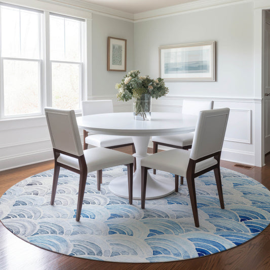 Addison Rugs Mayfield AMF184BL 8 x 8 (ft) Loomed Blue Round Indoor Geometric Machine washable Pet Friendly Area rug