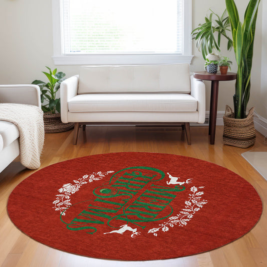 Addison Rugs Mayfield AMF217RU 8 x 8 (ft) Loomed Ruby Round Indoor Abstract Machine washable Pet Friendly Area rug