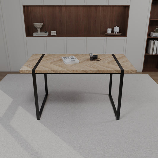 Bybafun Natural Wood Casual MDF Dining Table, with Finished Finish and Metal 59-in L x 29.9-in H