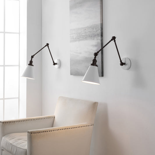 JONATHAN  Y Rover Classic Adjustable Arm 7.00-in W 2 -Light Polished Black Industrial Wall Sconce