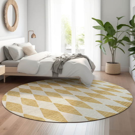 Addison Rugs Mayfield AMF578GO 8 x 8 (ft) Loomed Gold Round Indoor Geometric Machine washable Pet Friendly Area rug