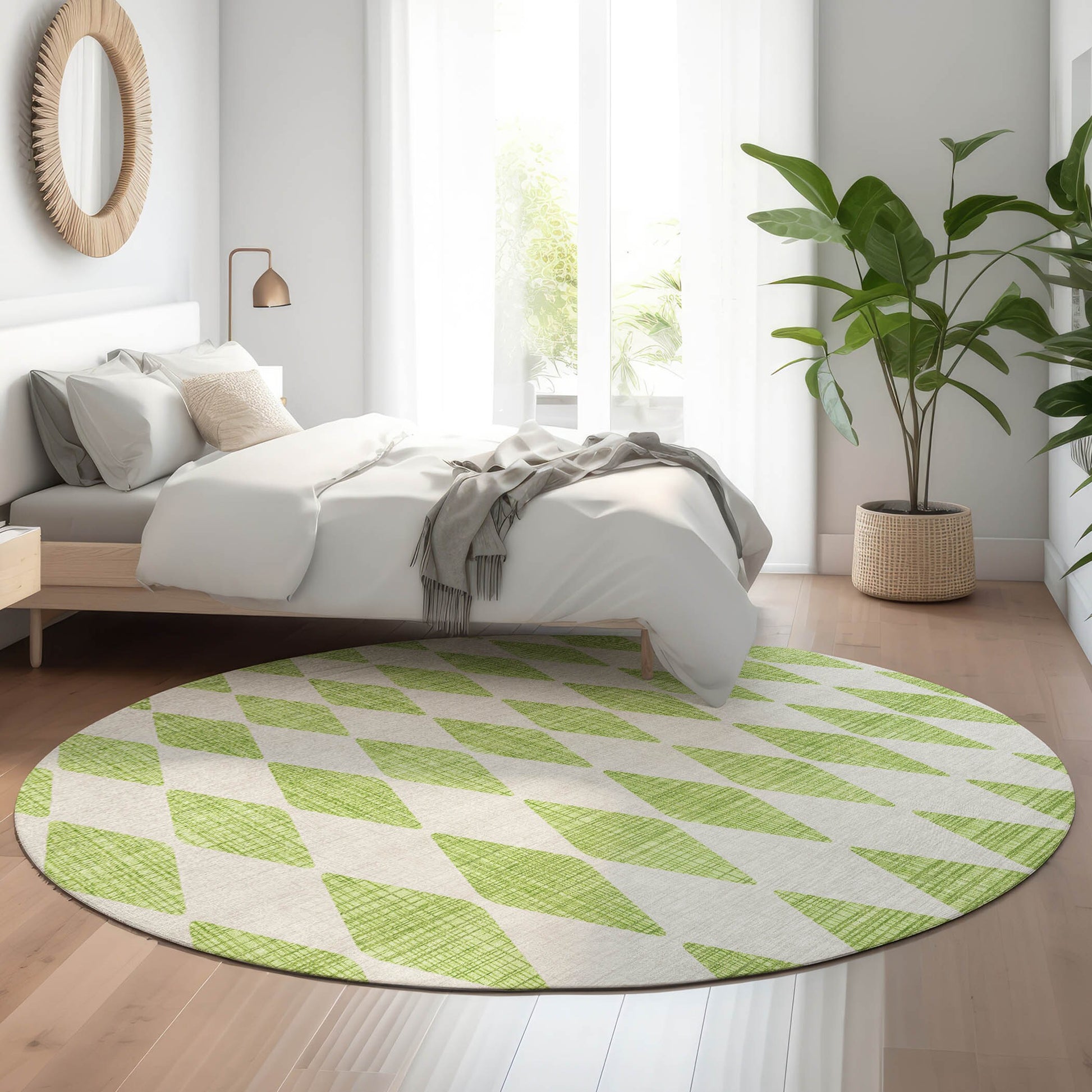 Addison Rugs Mayfield AMF578LM 8 x 8 (ft) Loomed Lime Round Indoor Geometric Machine washable Pet Friendly Area rug