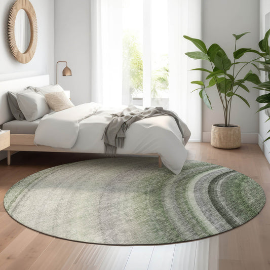 Addison Rugs Mayfield AMF584GE 8 x 8 (ft) Loomed Green Round Indoor Geometric Machine washable Pet Friendly Area rug