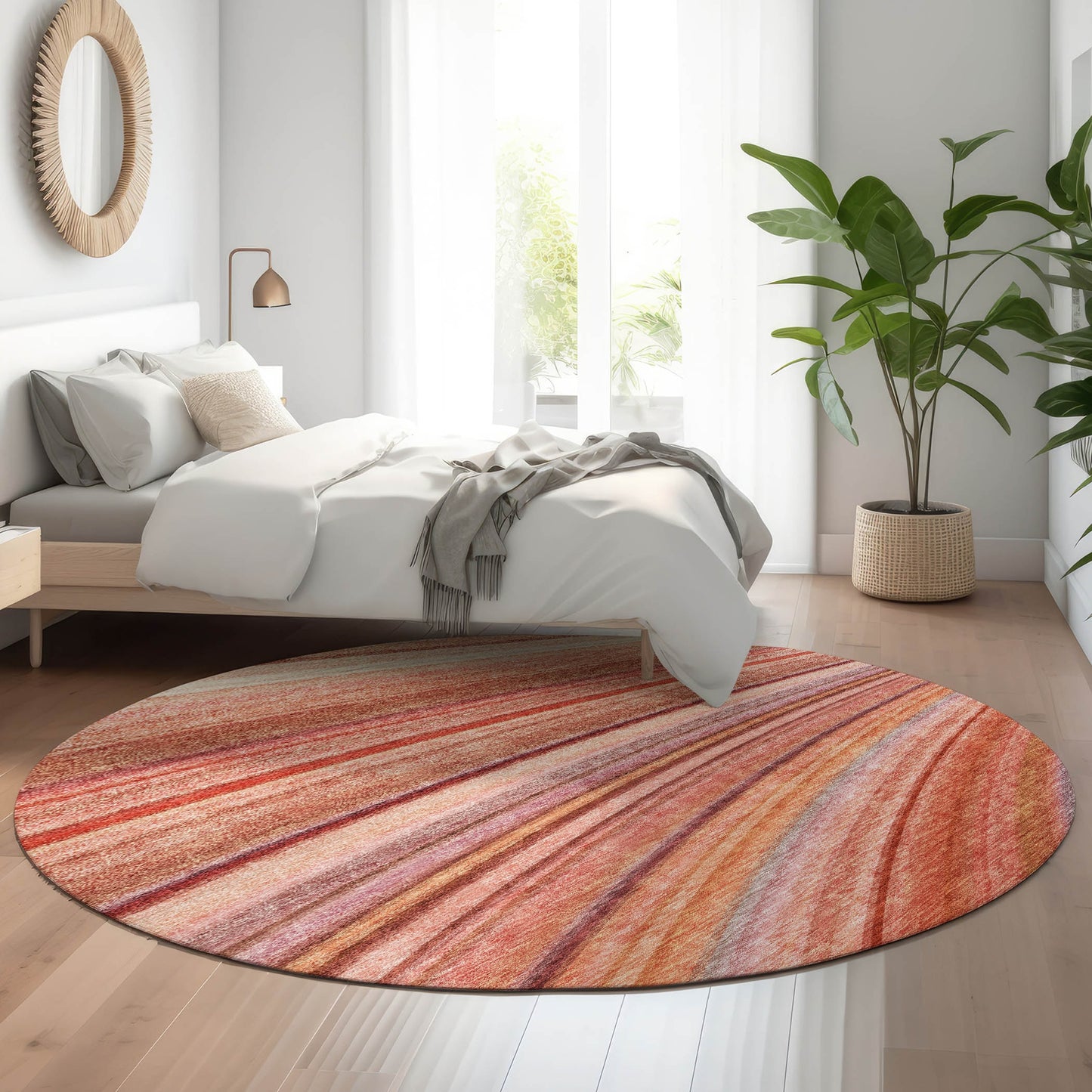 Addison Rugs Mayfield AMF585TR 8 x 8 (ft) Loomed Terracotta Round Indoor Geometric Machine washable Pet Friendly Area rug