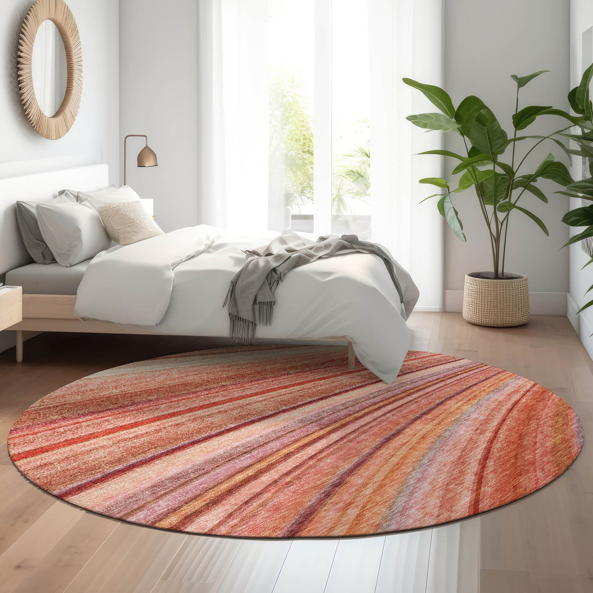 Addison Rugs Mayfield AMF585TR 8 x 8 (ft) Loomed Terracotta Round Indoor Geometric Machine washable Pet Friendly Area rug