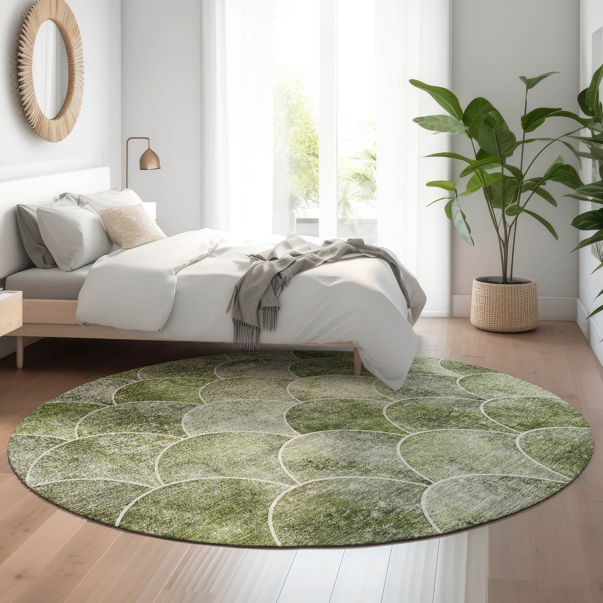 Addison Rugs Mayfield AMF594GE 8 x 8 (ft) Loomed Green Round Indoor Geometric Machine washable Pet Friendly Area rug