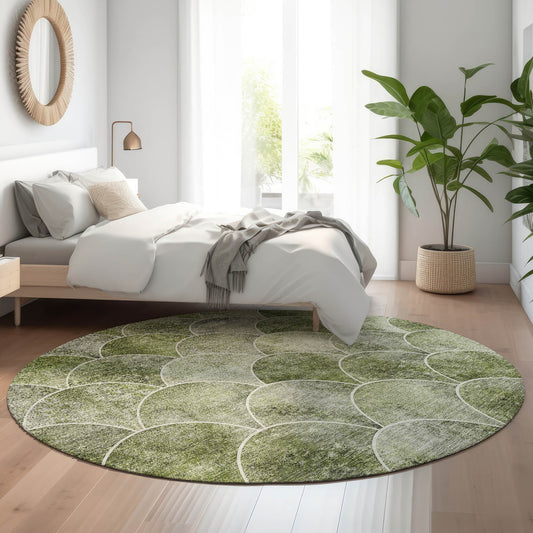 Addison Rugs Mayfield AMF594GE 8 x 8 (ft) Loomed Green Round Indoor Geometric Machine washable Pet Friendly Area rug